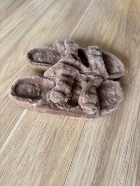 FITORY Open Toe Slipper w/ Cozy Lining Faux Fur Cork Slide - US Women's 10